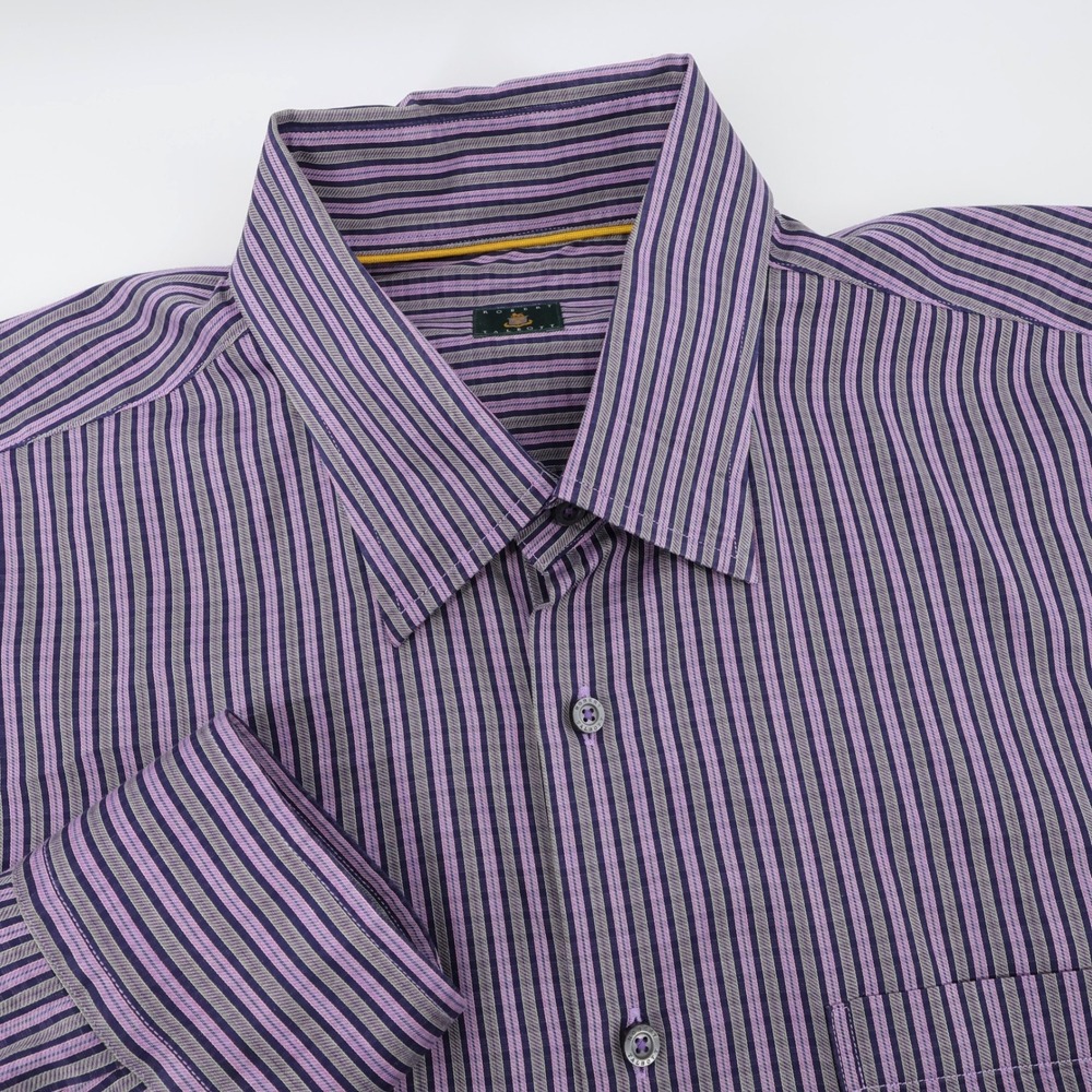 Robert Talbott Striped Button Down Shirt Purple Mens‎ XL